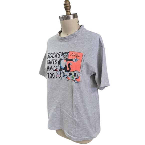 VTG 90s political Clinton t shirt USA 1993 Socks The Cat Single Stitch Unisex M - Picture 3 of 4